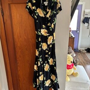 Angel Black Maxi Dress with Yellow Floral Print
